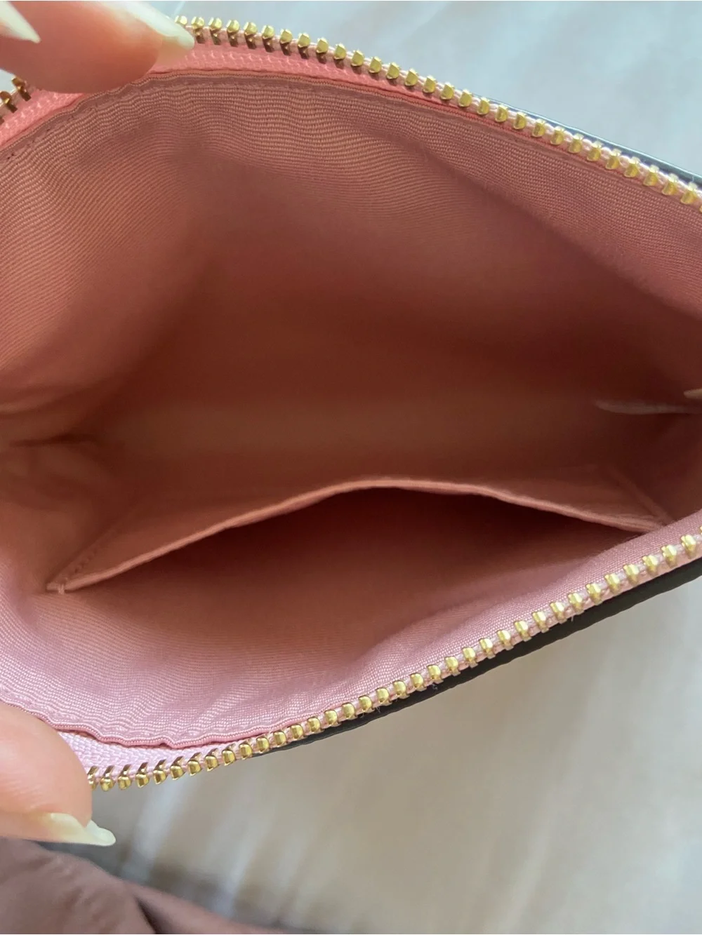 Coach Powder Pink Leather Wristlet with Tan Strap